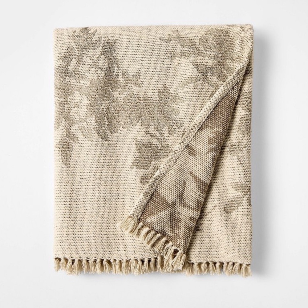 Woven Floral and Leaves Pattern Throw with Fringe— Studio McGee